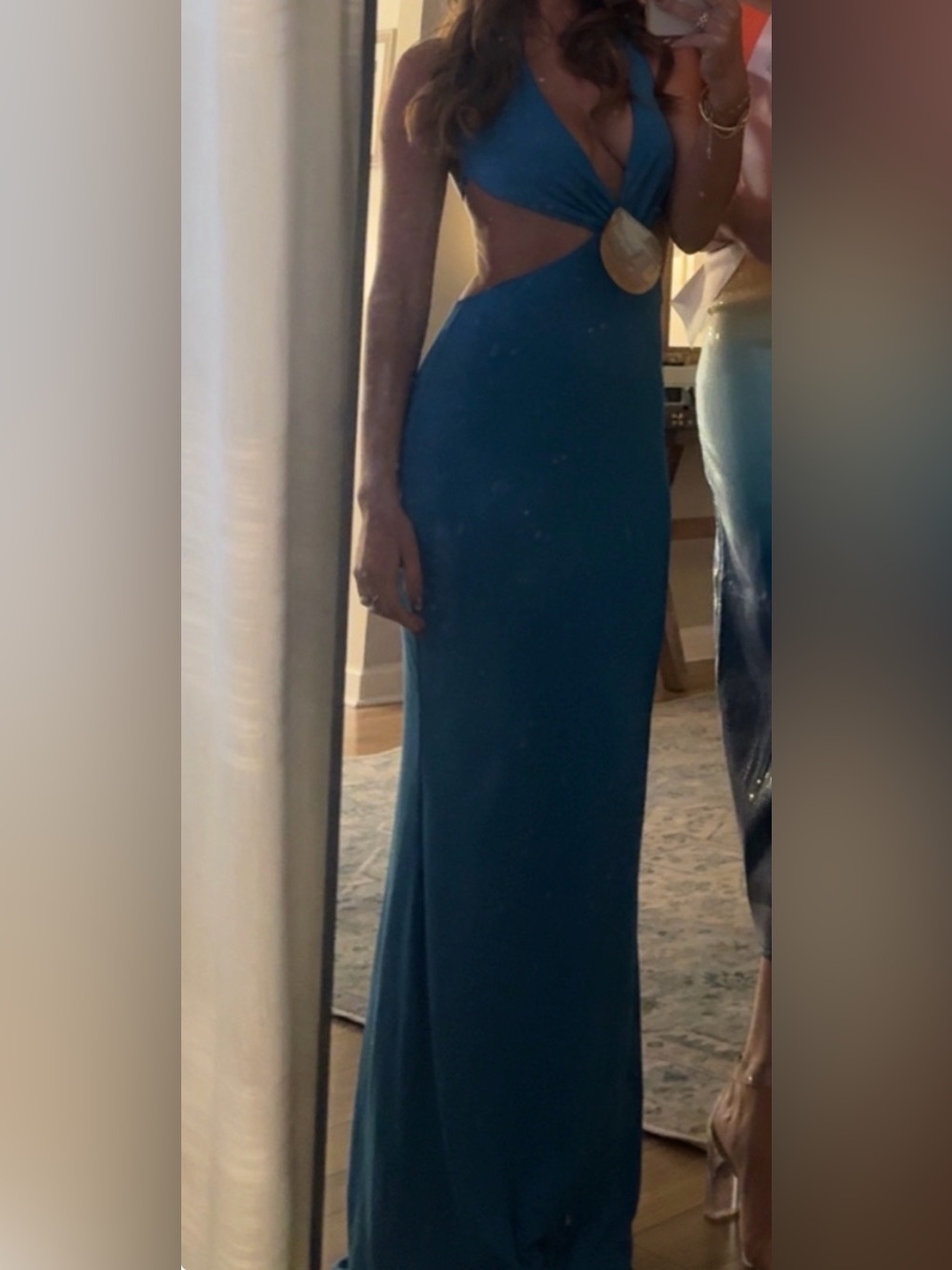 Peppermayo Teal Backless Cutout Maxi Dress